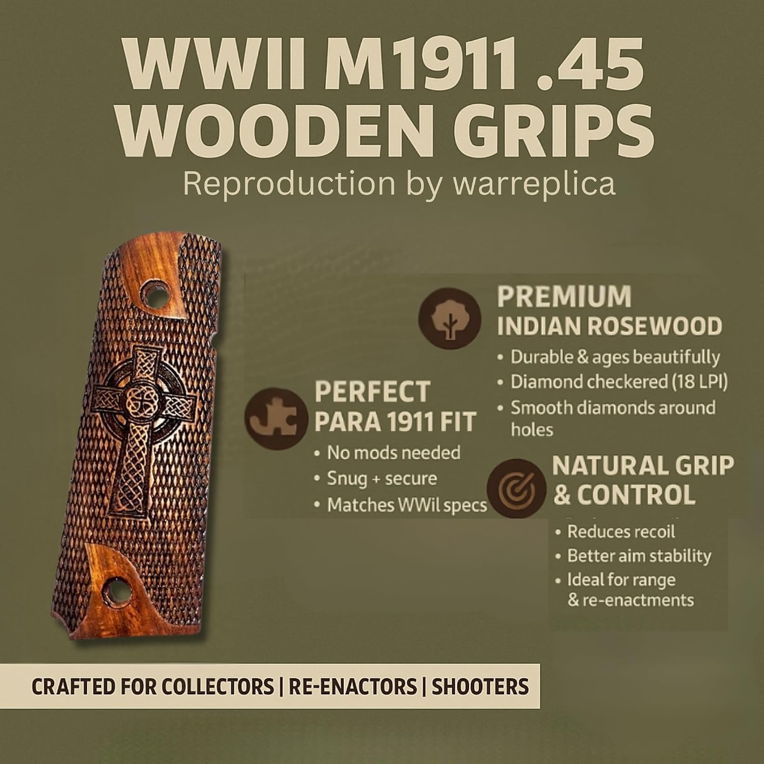 WWII US M1911 / 1911 .45 Wooden Grips - Reproduction