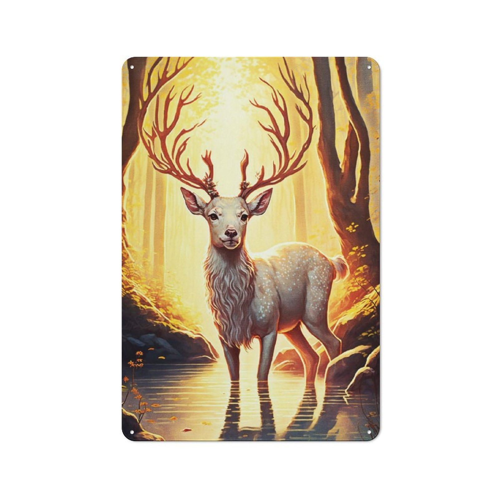Junmoney Painting A Deer Animal Vintage Tin Sign 30X20cm With For Man Cave Or Games Room, For Games Room Collectors