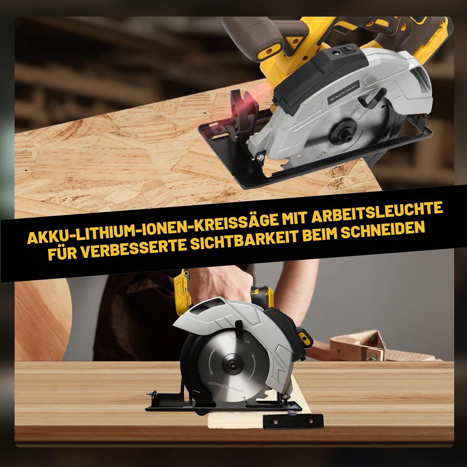 Kabellose Kreissäge kompatibel mit Dewalt 18/20 V Akku, elektrische Kreissäge mit 2 Klingen, 5000 U/min, Fasen 0-45°, zum Schneiden von Holz, Fliesen, Metall, Kunststoff