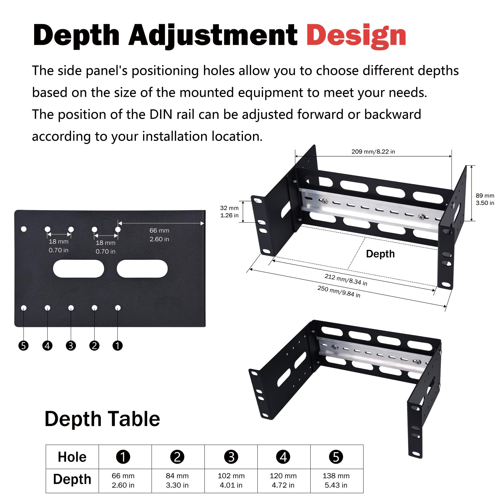 GeeekPi Support de montage sur rail DIN à profondeur réglable 2U de 10 pouces pour DeskPi RackMate T1/T0/T2/T0 Plus/T1 Plus, compatible avec les appareils de réseau industriel de 35 mm et armoire