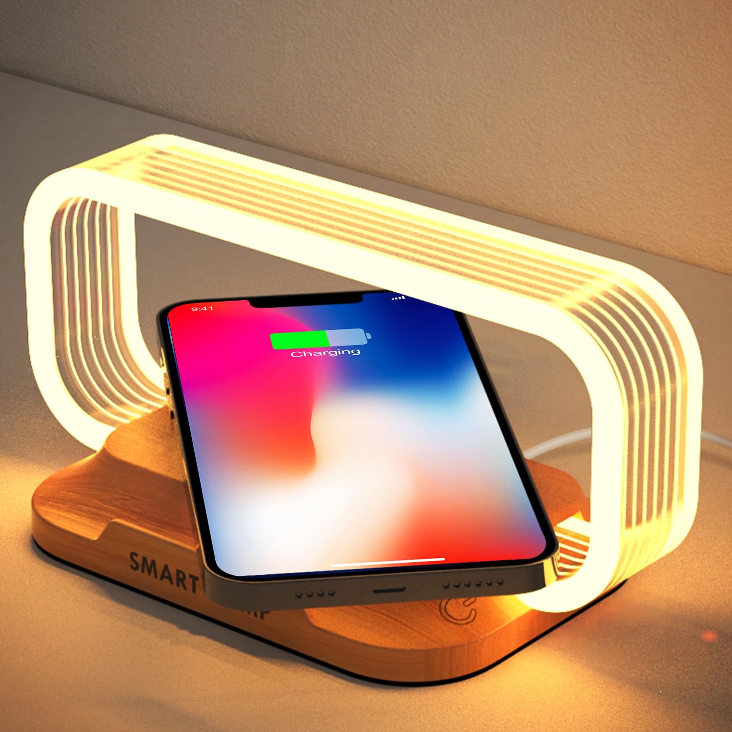 Wanjiaone Bedside Table Lamp with Wireless Charger,Touch Desk Lamp with 3 Color Modes and Dimmable Lighting,Mini Night Light for Boys Girls Table Light for Bedroom,Living Room, Office