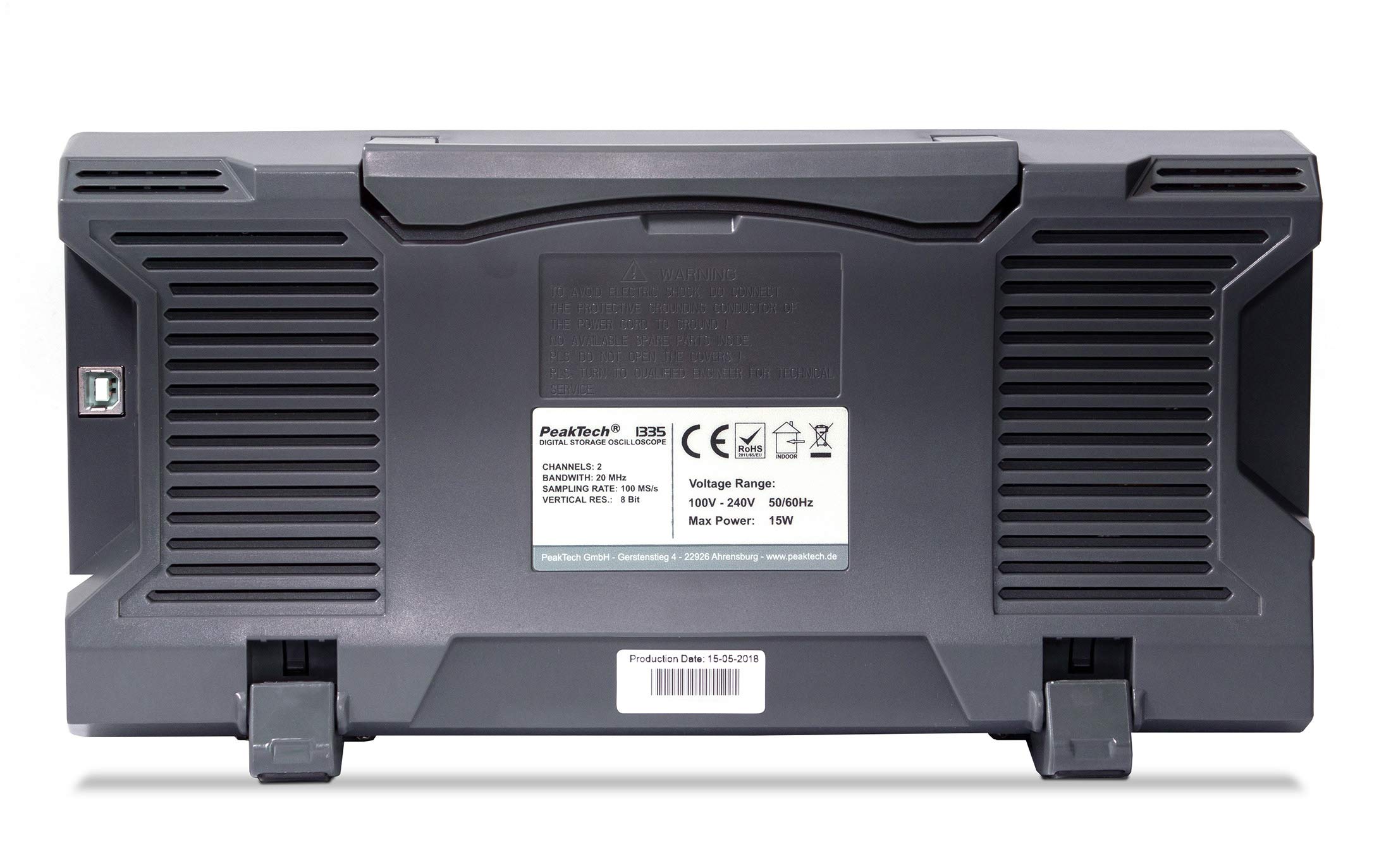 PeakTech P 1335 20 MHz 2-Kanal Digital-Speicher-Oszilloskop mit USB-Schnittstelle, 15 W, 240 V