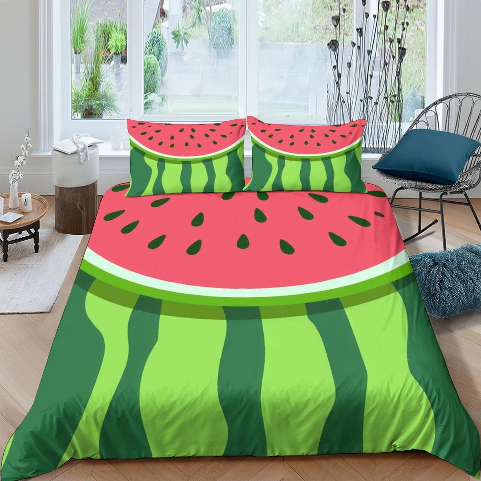 Ctjqhvkz Style-6 3D Printed Watermelon Slice Fitted Sheet Microfiber Soft Green Red Fruit Bed Cover For Bedroom Guest Room Decor Single（135X200cm）