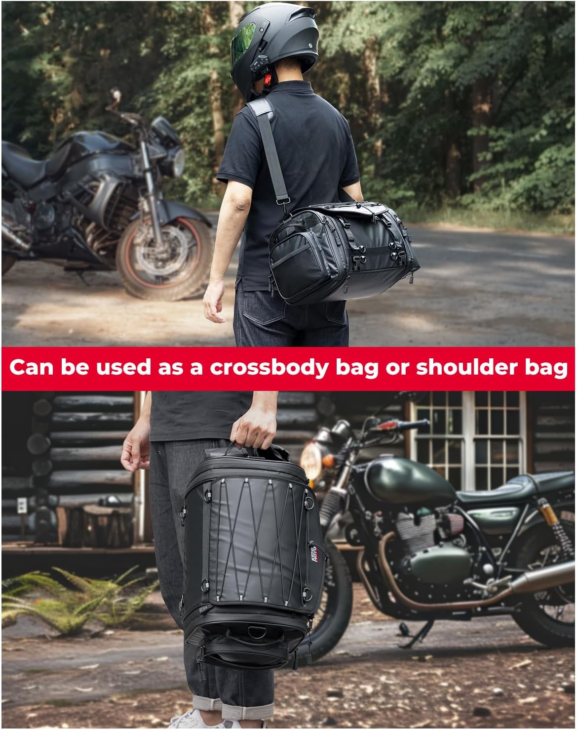 KEMIMOTO Motorcycle Travel Luggage Bags, 24-32L Expandable Large Capacity Motorcycle Tail Bag, Waterproof Rear Rack Trunk, Motor Pannier Bag with Rain Cover and Straps - Image 7