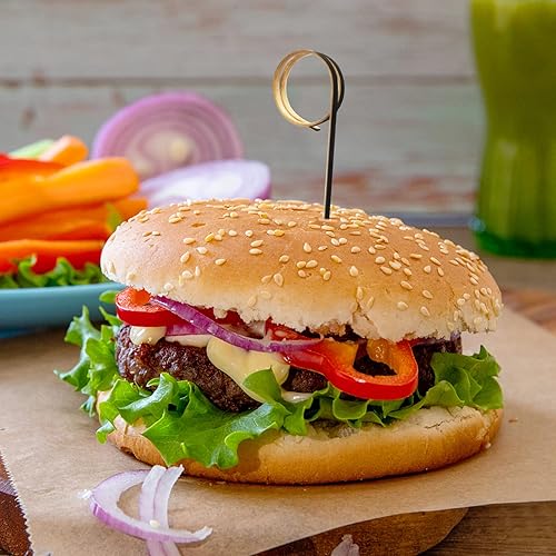 Miniatura 4 de BLUE TOP Púas de cóctel de bambú, 100 brochetas de bambú negro de 4 pulgadas con anillo de bucle, palillos de alimentos, palillos de dientes de