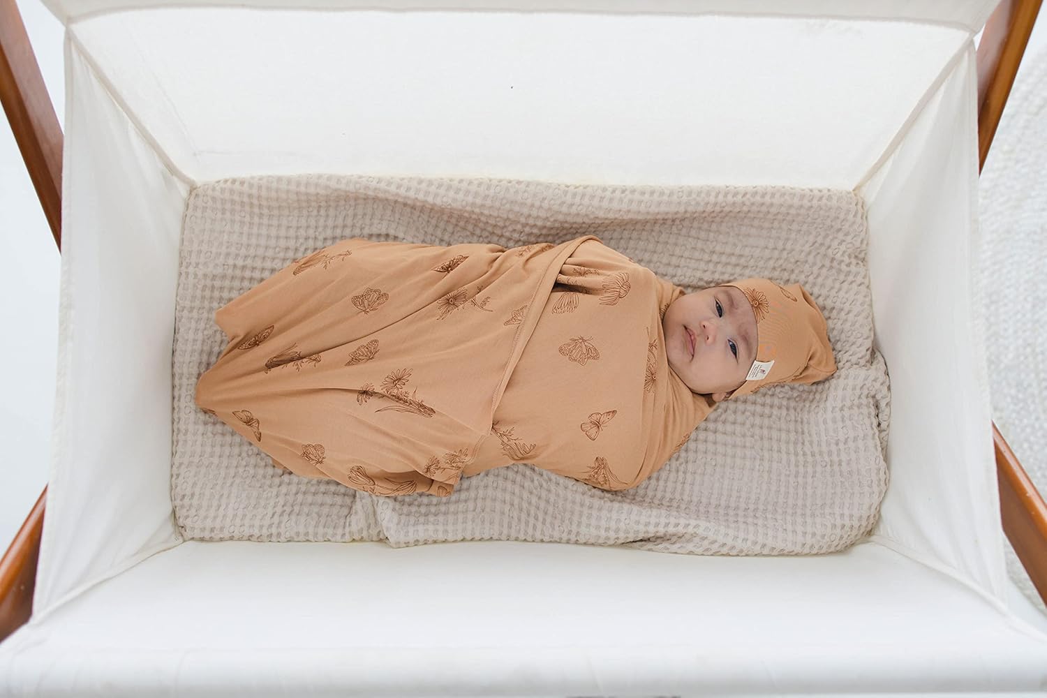 Leyl&Ari Stretchy Swaddle Blanket | Knit Swaddle Blankets | Receiving Blanket Burp Cloth Hat Set | Butterfly Swaddle Blanket