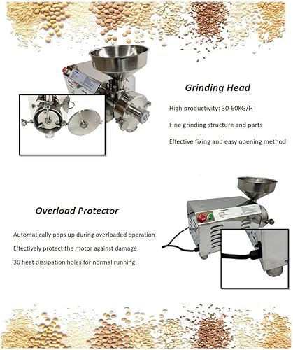 Miniatura 2 de INTBUYING 304 Stainless Steel Horizontal Continuous Feeding Grain Grinder Electric Mill Pulverizer Flour Mill for Cereals Dry Grain Corn Soybean Red