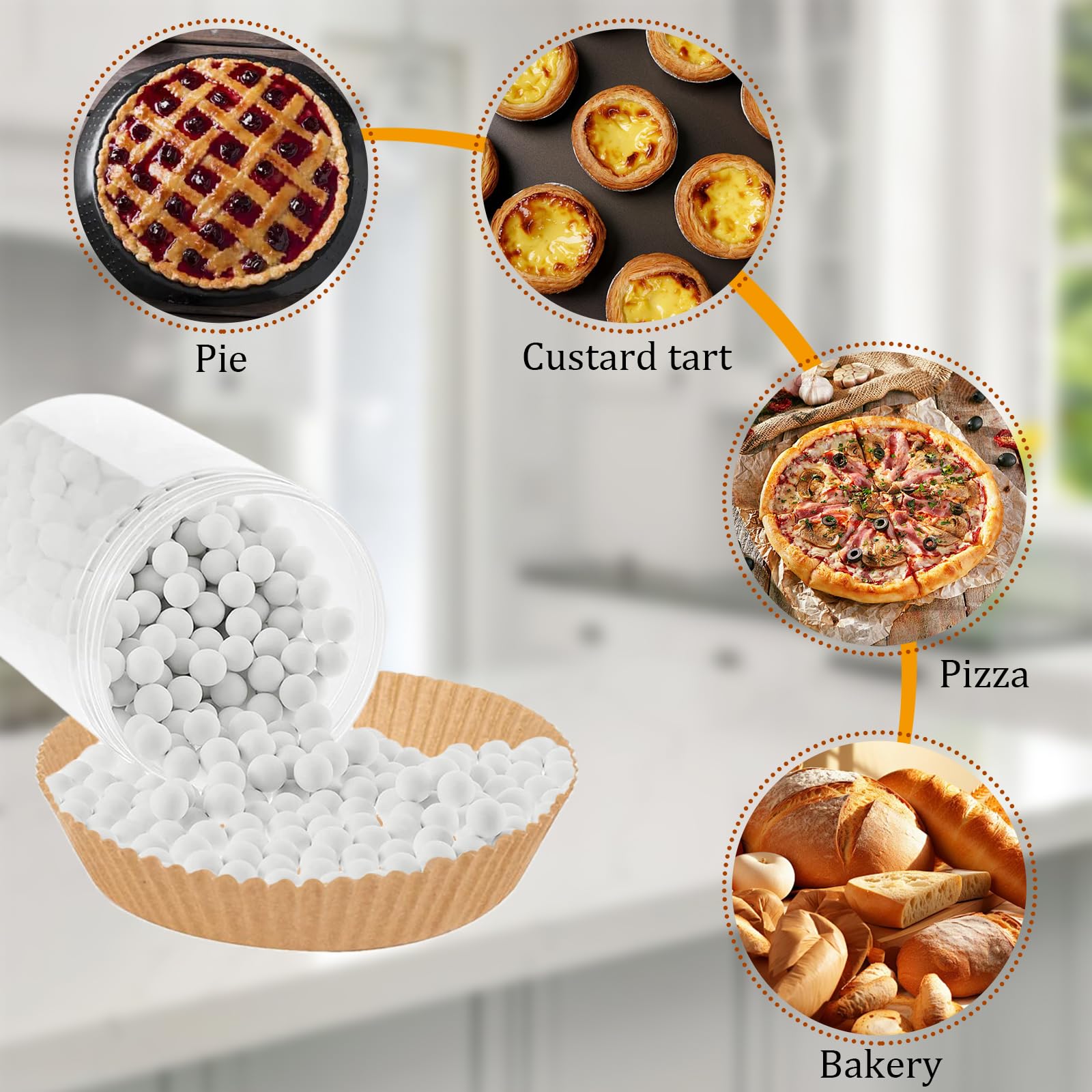 Pesas para tartas para corteza ciega, granos reutilizables para hornear, cuentas de 10 mm, piedras redondas blancas para hornear para corteza de pastel, fabricación de pasteles de pan (1000 g)