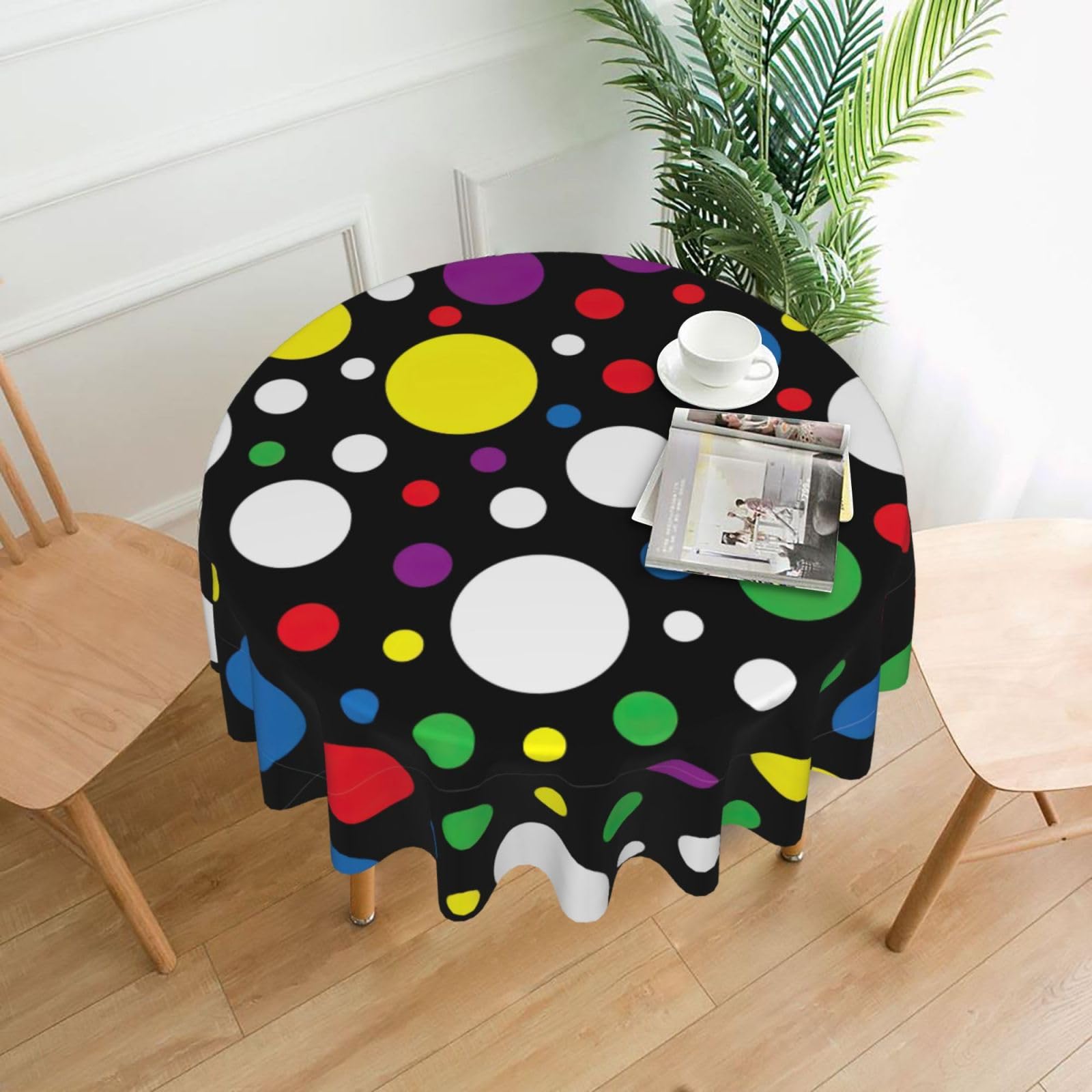 Nappe ronde à pois anti-pli et imperméable pour table de cuisine