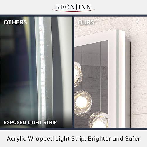 Miniatura 5 de Keonjinn Espejo LED inteligente de 36 x 36 pulgadas para baño con luces con sensor acrílico, espejo frontal y retroiluminado de 3 colores de