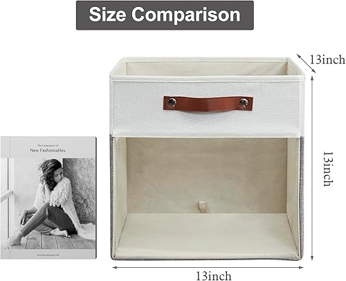 Miniatura 2 de Cubos de almacenamiento con ventana transparente de tela de lino plegables con asas, 13 x 13 pulgadas, almacenamiento plegable para estante y
