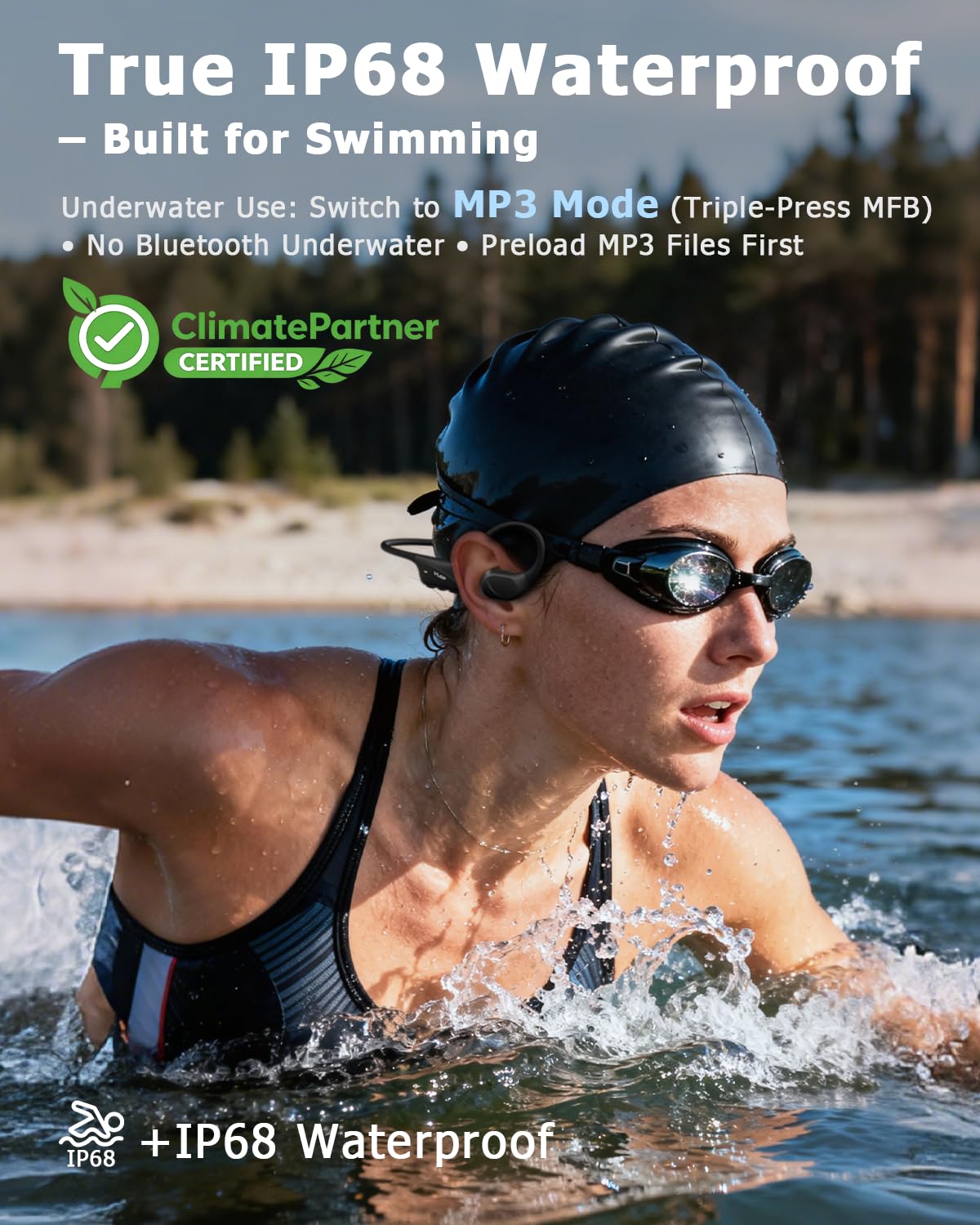 Bone Conduction Swimming Headphones IP68 Waterproof Blue - Dettaglio