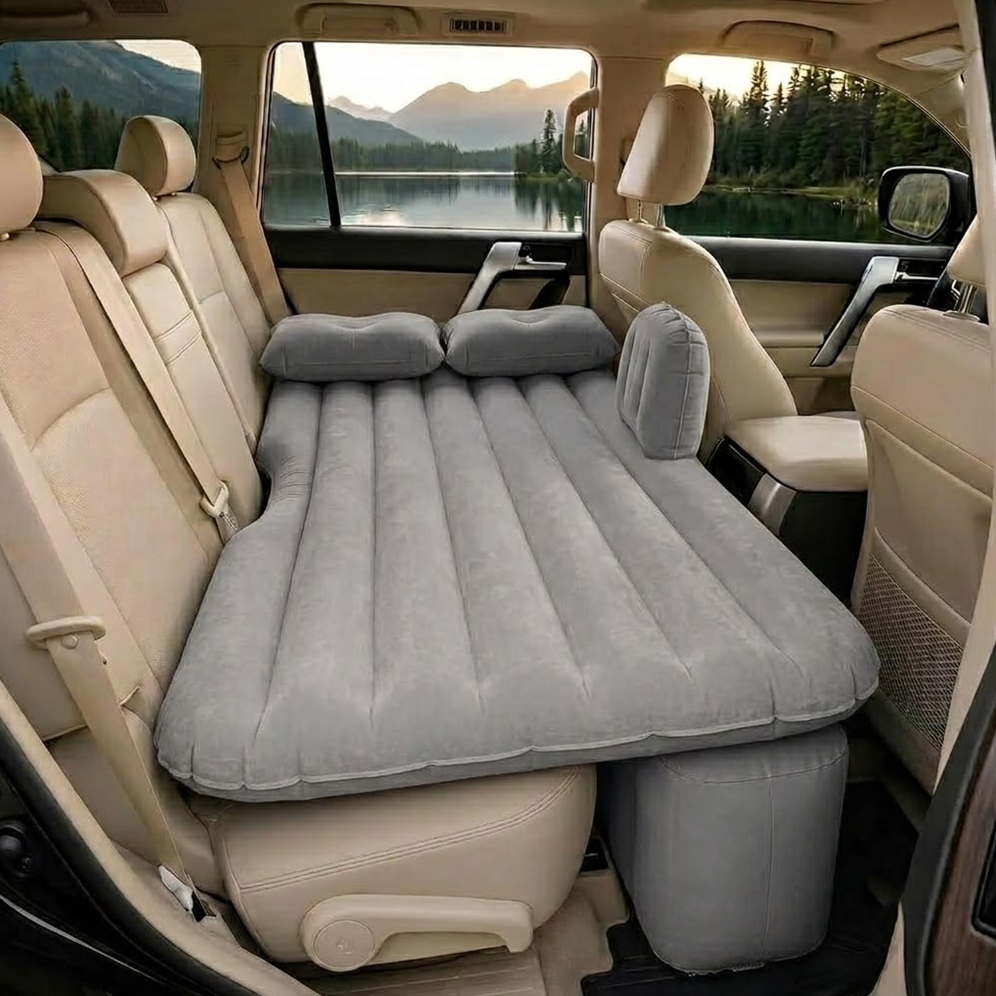 coku Inflatable Car Air Mattress for Back Seat, Portable Car Travel Bed with 2 Air Pillows & Support Base, Thick Flocked Waterproof Mattress for SUV, Sedan, Hatchback, MPV, Camping Trips-image-8