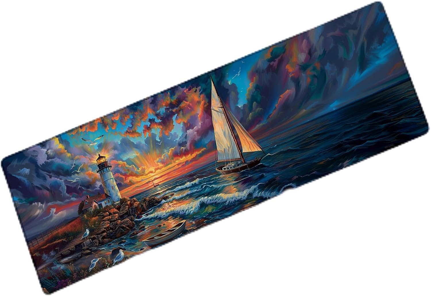 Nautical Lighthouse and Sailboat Extra Large Gaming Mouse Pad, Desk Mat, Non-Slip Rubber Base, MousePads for School, Work, Home Accessories Decor Gifts 31.5" x 11.8"