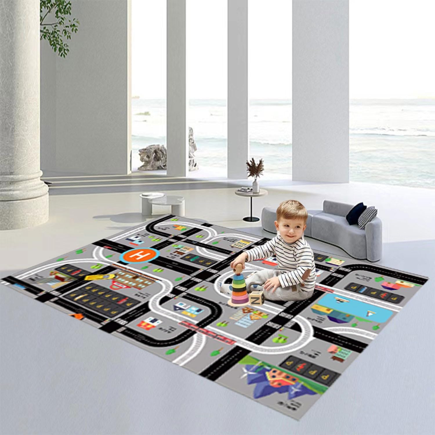 Kids Carpet Rugs Playmat Great for Toy Cars & Toys,Educational Road and Traffic Carpet Car Rug,City Life Fun Throw Rug,Play Area Rug Gift for Children Baby Bedroom Play Room Game 2.6×4ft/80×120CM