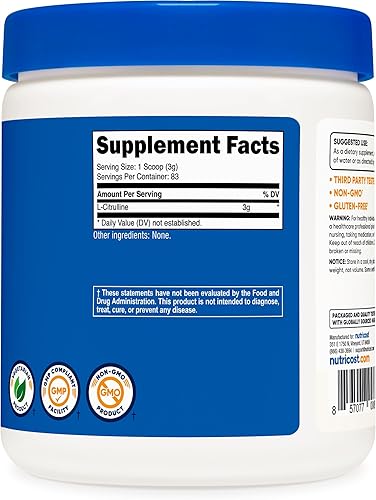 Miniatura 5 de Nutricost L-citrulina pura (base) en polvo 8.82 oz