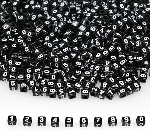 800 cuentas de números acrílicos de cubo negro de 0.236 x 0.236 pulgadas, 0-9 cuentas de plástico mixtas sueltas para hacer joyas, pulseras, Números