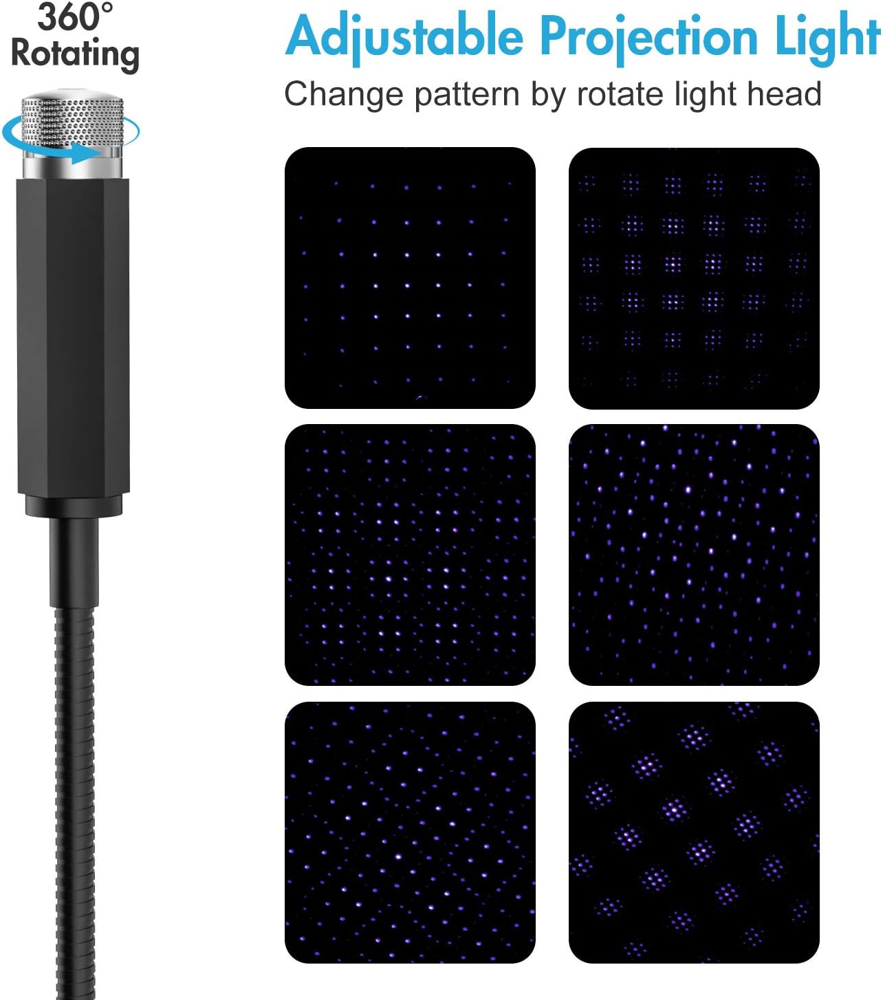 ROLEES Star Decorations Lamp Projector Night Light Adjustable Romantic Galaxy Flexible USB Interior Car Lights, Portable Light for Ceiling, Bedroom, Party and More (Violet Blue)