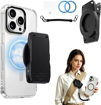 Ysnzaq Magnetic Belt Clip Phone Holder with Safety Strap for MagSafe EY | Universal Backpack Phone Holder Mount for Running Hiking Traveling Climbing Outdoor, for iPhone Samsung Android Google Moto