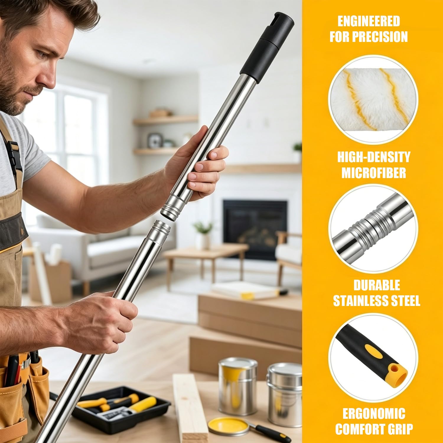 Rullo Per Pittura,Set Di Pittura Professionale Da 30 Pezzi, Un Set Di Rulli Con Vaschetta Per Vernice, Con Asta Telescopica In Acciaio Inox, Adatto Per Pareti, Soffitti, Porte e Finestre