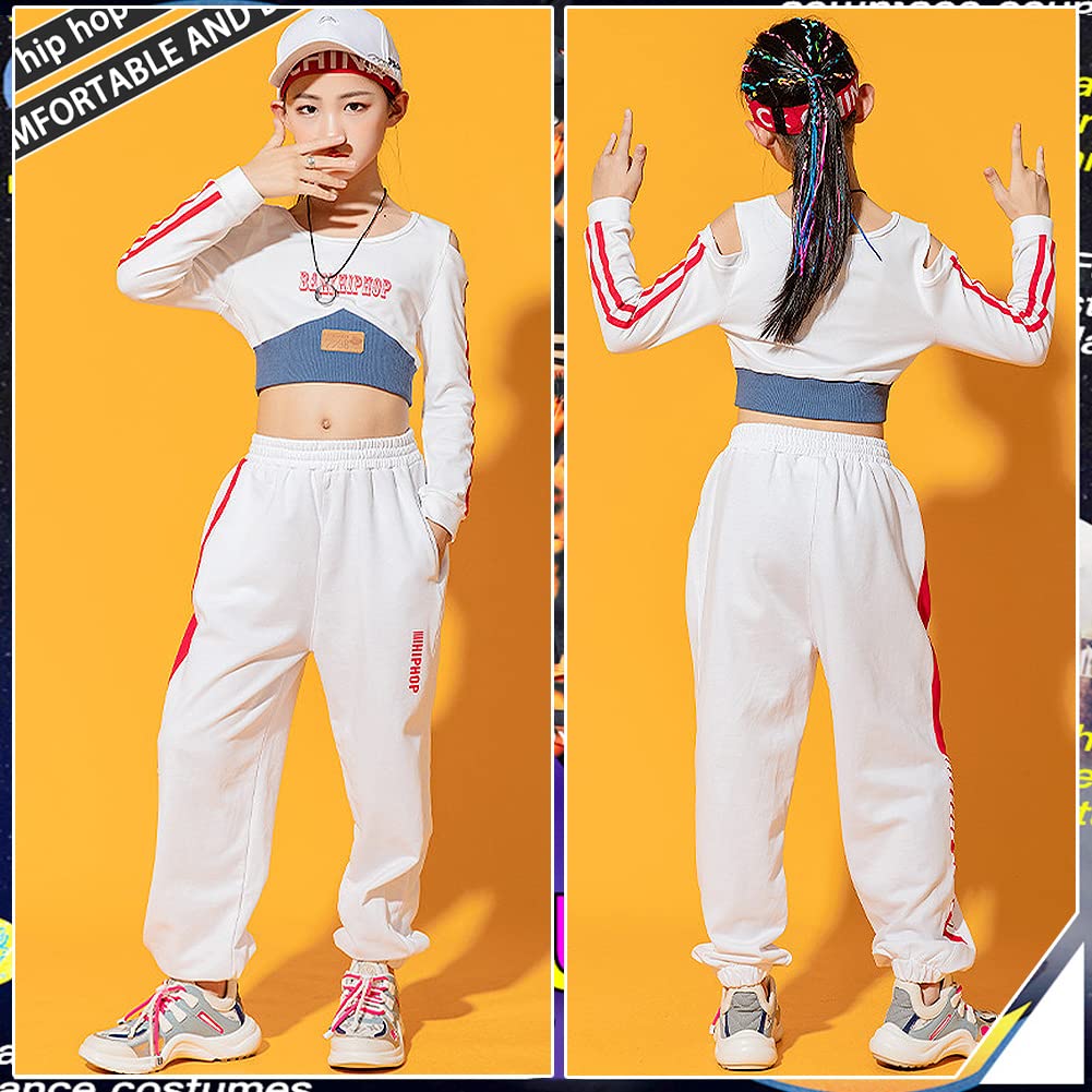 Ropa Niña Traje Elegante Jazz Hip Hop Top Corto Cintura Alta + Pantalones Correr Conjunto 2 Piezas para Edad 3-17 Años