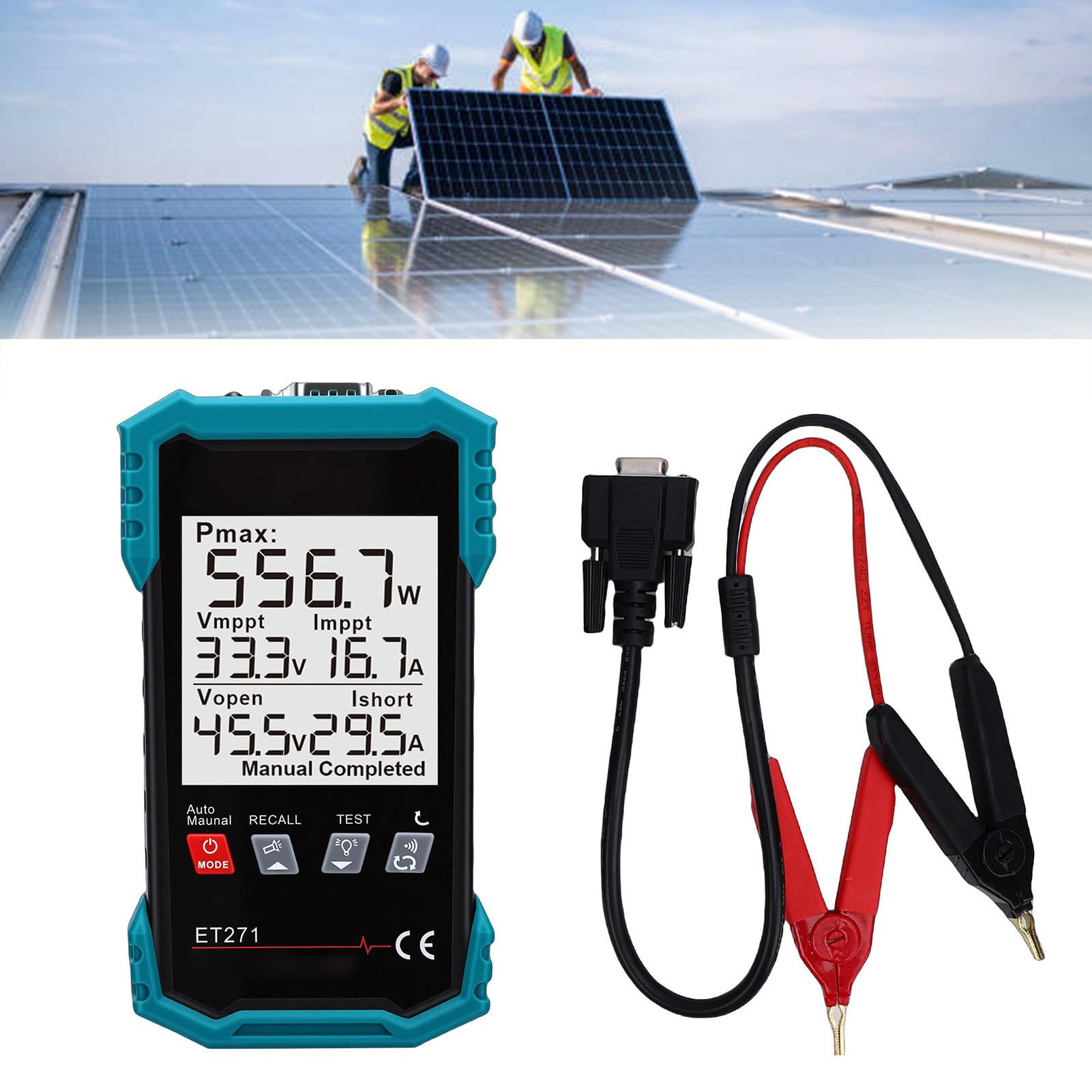 Ausla Tester per Pannelli Solari, Analizzatore Fotovoltaico MPPT 2000W con Memorizzazione Dati LCD Retroilluminato e Range Automatico per Tecnici Solari Commerciali Residenziali