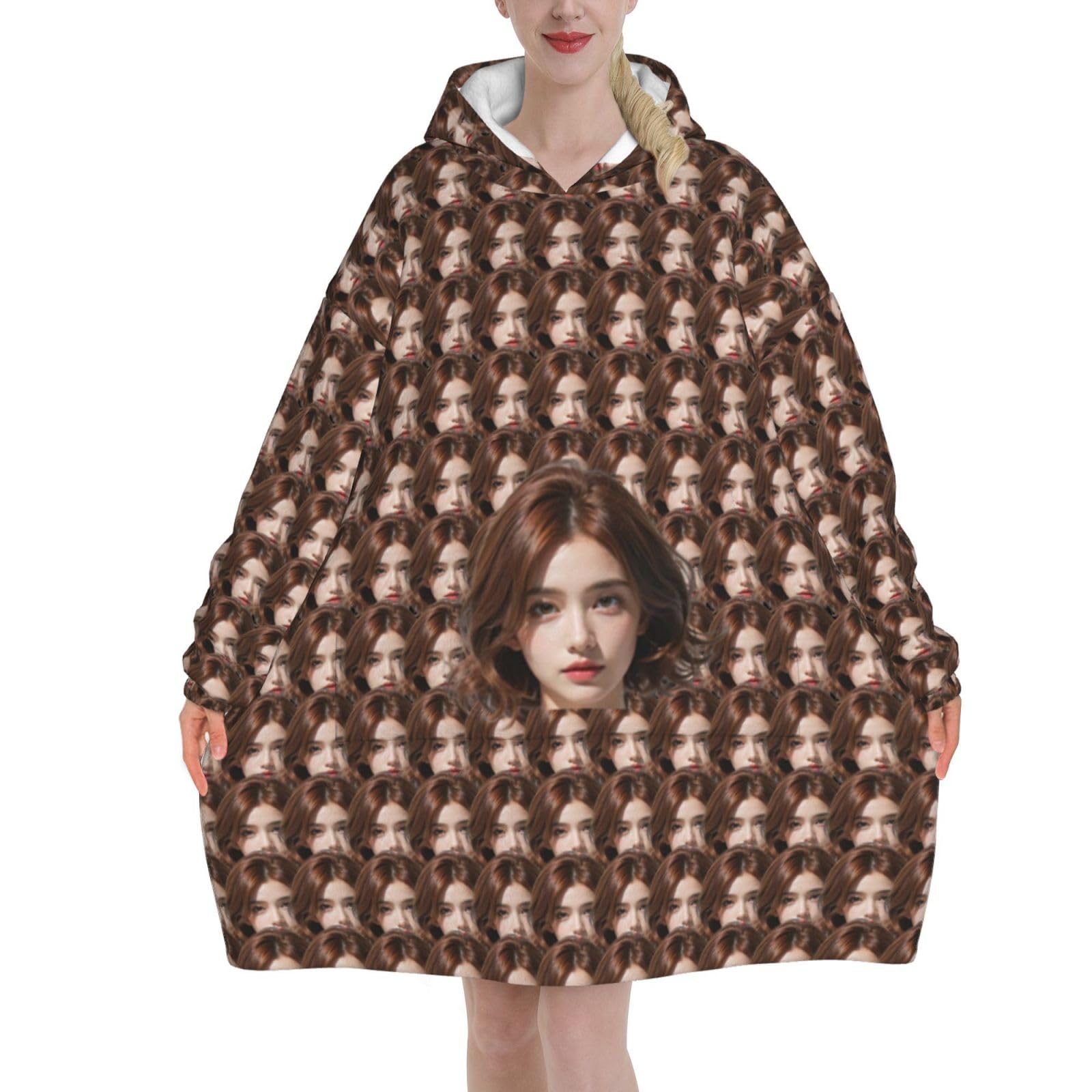 RoPox Custom Wearable Blanket Hoodie, Blanket Hoodie with Pocket, Personalized face photo, Personalized Blanket Hoodies, for Women and Teenagers - Cosy Flannel Poncho Sherpa Hood