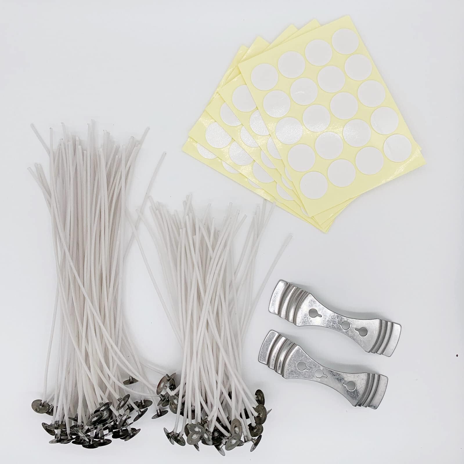 100 pcs Light Candle Wick with Candle Wick Stickers and Candle Wick Centering Device, for Candle Making （20cm*50,15cm*50）