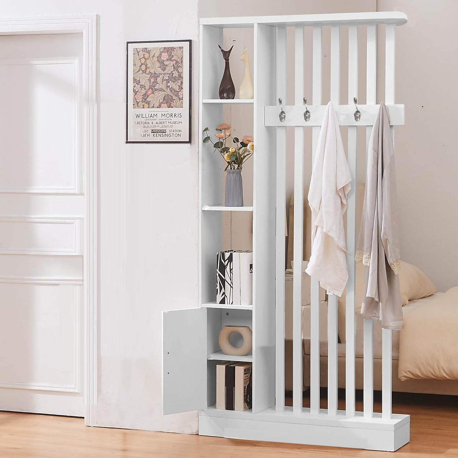 Raumteiler mit Regalen, Trennwand für den Eingangsbereich, raumtrenner Regal freistehender Raumteiler mit Ablagefach, freistehende Dekoration für Schlafzimmer(White,202x80x24 cm)