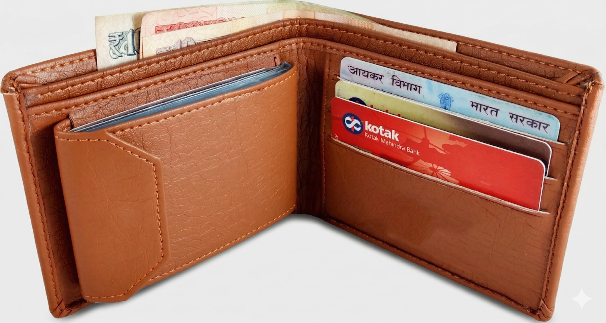 tpm Tan Bifold Wallet with Side-Loading Card Flap and Cash Divider-picture-48