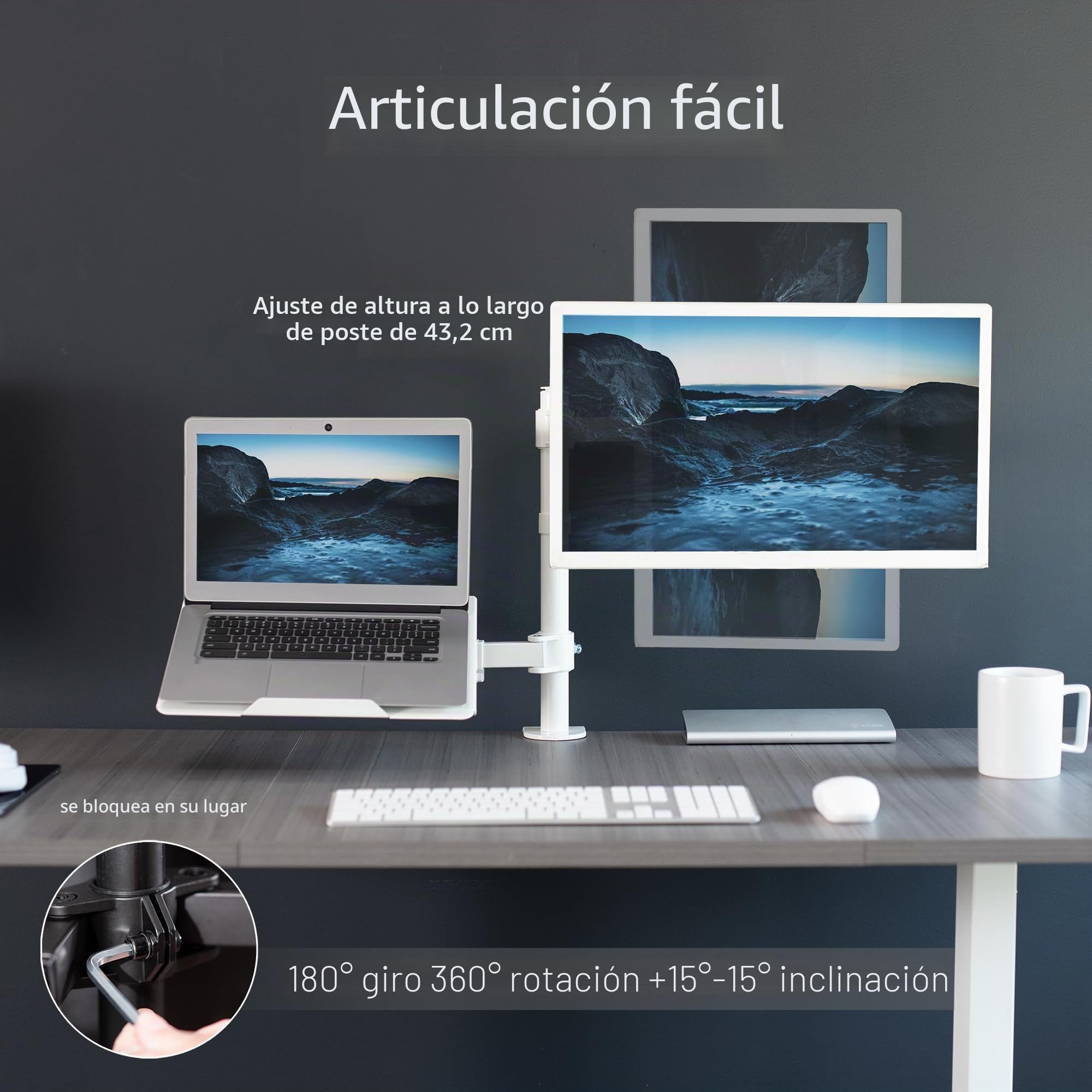 Vivo Soporte para Monitor de computadora y computadora portátil Totalmente Ajustable de 13 a 32 Pulgadas, Soporte con opción de Ojal, se Adapta a portátiles de hasta 17 Pulgadas, Blanco STAND-V002CW