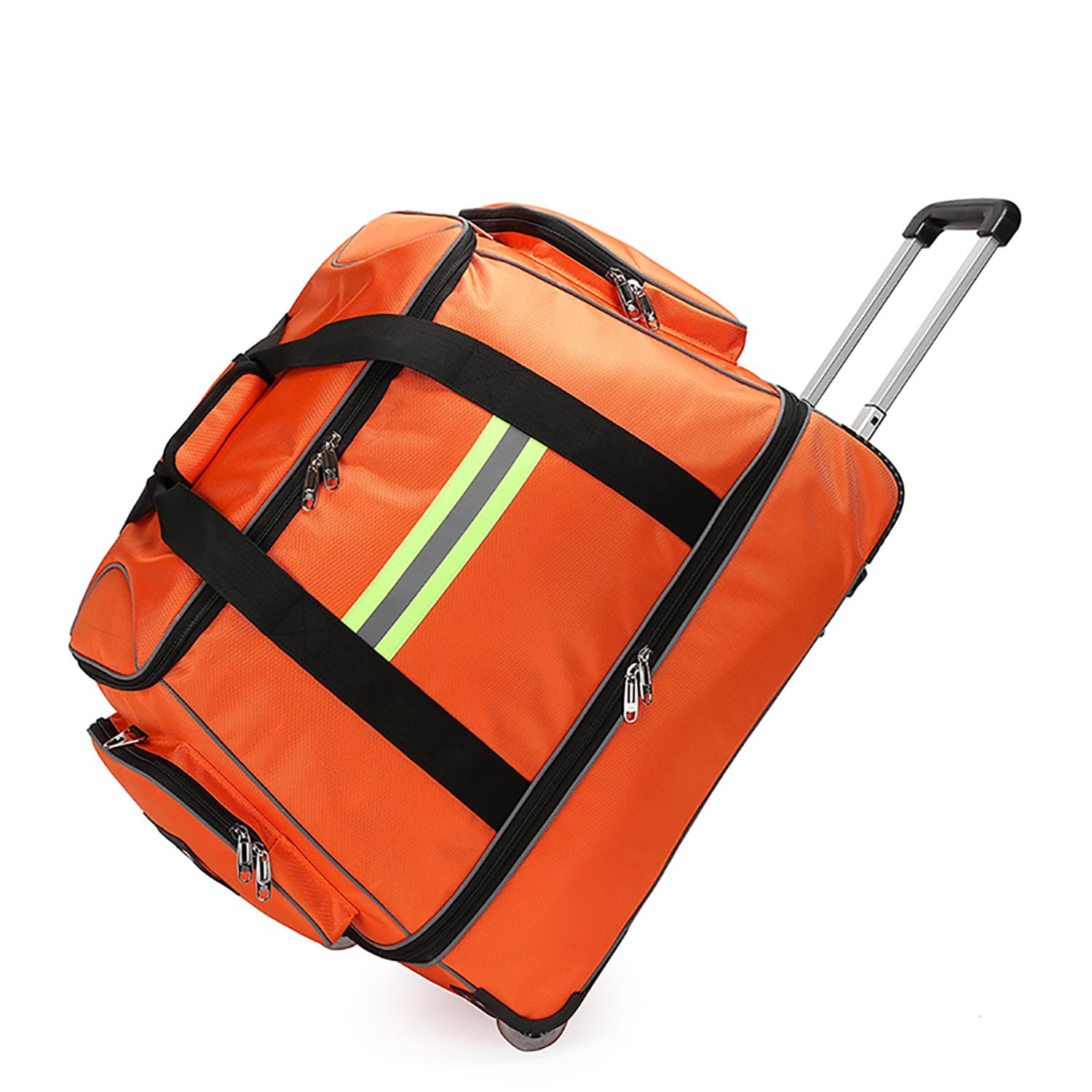 Bolsa médica con ruedas, bolsa de emergencia de primeros auxilios con tiras reflectantes, ruedas, barra telescópica y correa para el hombro para organizar equipo de rescate y senderismo, Orange, L