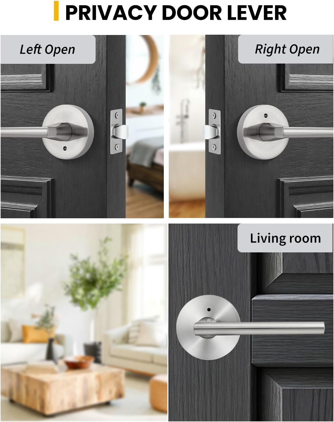 Goldenwarm Brushed Nickel Door Handles, Privacy Brushed Silver Door Handle, Heavy Duty Zinc Alloy Interior Door Levers, Satin Nickel Door Lever Indoor for Bedroom, Bathroom, (6 Pack)
