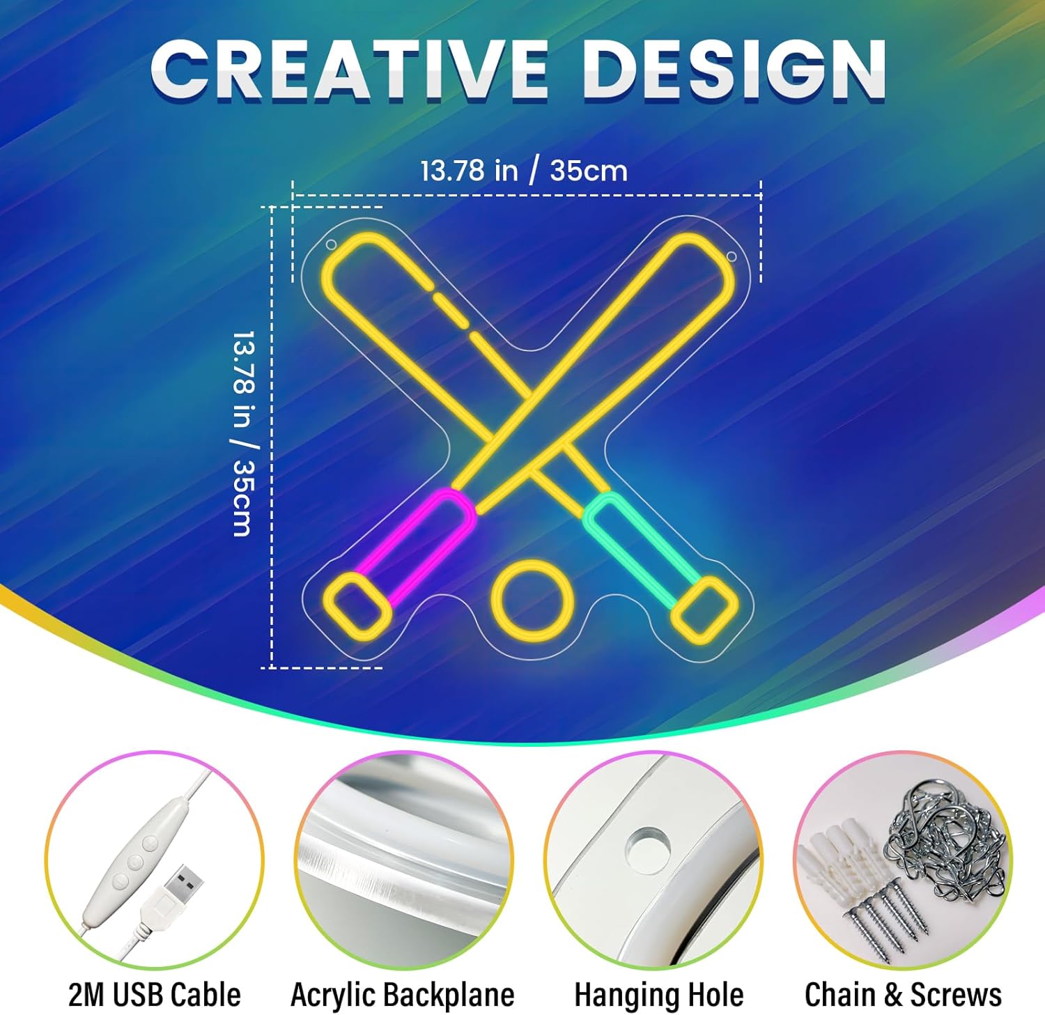 Baseball Neon Sign, Wootfairy Led Sport Neon Signs for Wall Decor, Dimmable Neon Light for Man Cave & Game Room Decor, Bedroom, Bar Club, Sports decor for Men, Teens - Image 3