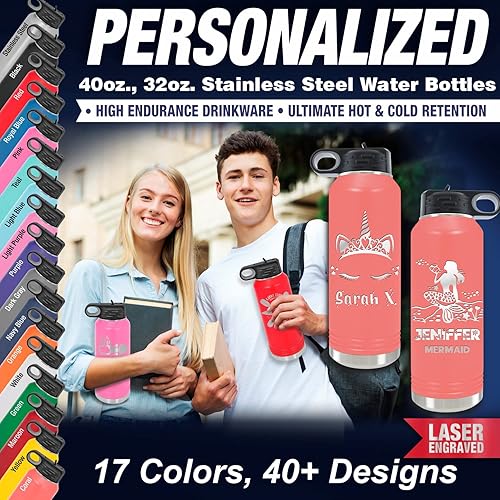 Miniatura 8 de iProductsUS - Botellas de agua personalizadas para mujer, 40 oz32 onzas, botella aislada personalizada, botella de agua con nombre personalizado,