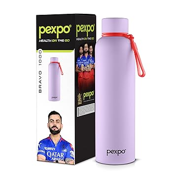 Pexpo Bravo 1000 ISI Certified Stainless Steel Water Bottle - 980ml | Double Wall Vacuum Insulated Flask | Hot & Cold Thermos | Leakproof | Ideal for Home, Office, Gym, Outings - Orchid Purple - image, photos