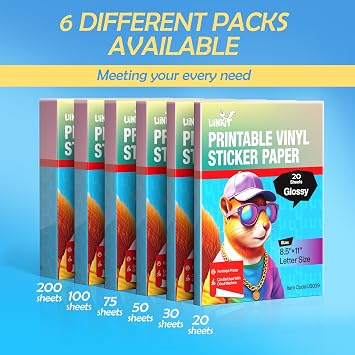 Uinkit 50 Sheets Premium Glossy Printable Vinyl Sticker Paper - Waterproof, Quickly-Dries