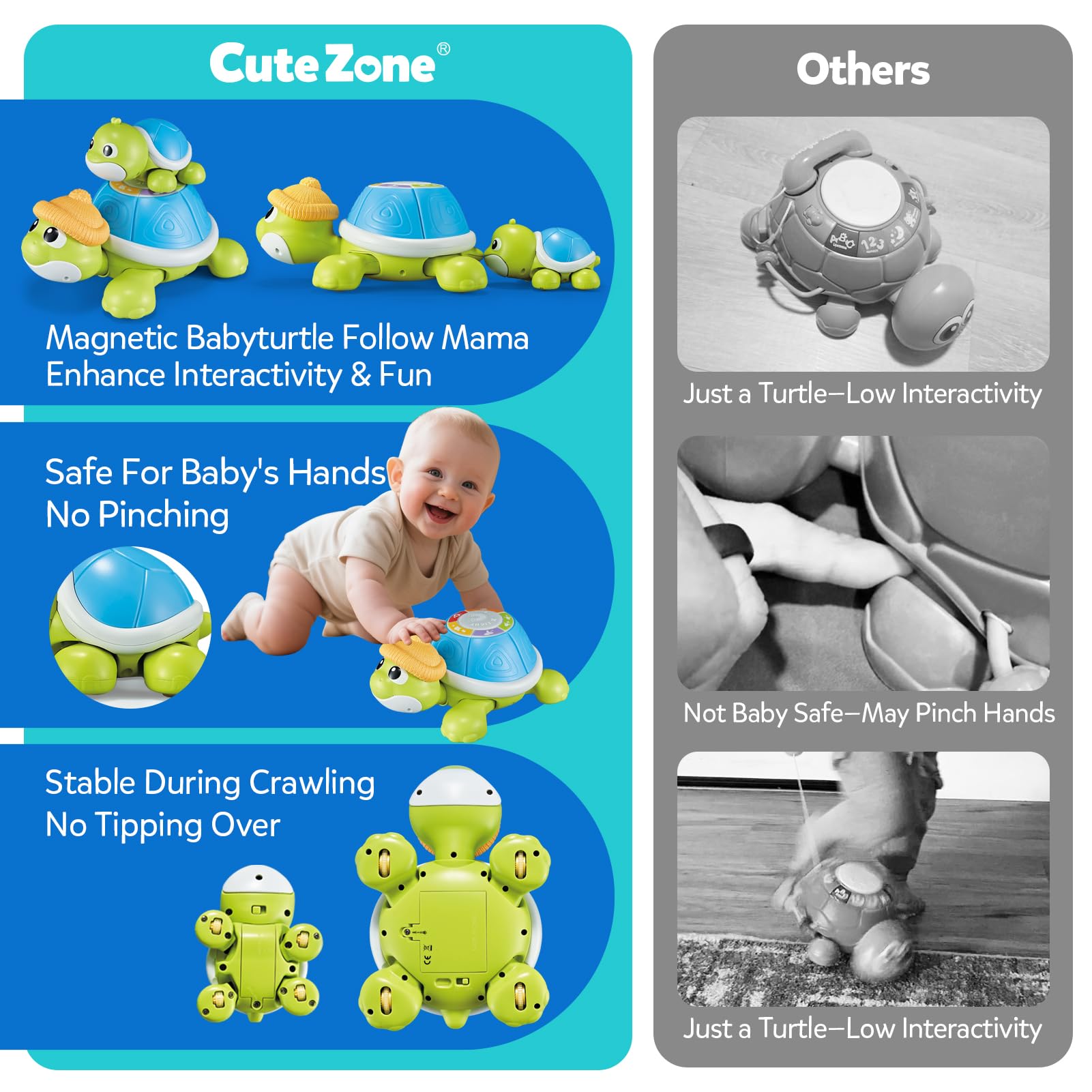 Juguetes para bebés de 6 a 12 meses, conjunto de juguetes de tortuga Miusical con mamá y bebé, juguetes para bebés que gatean en movimiento con luz y sonido, regalos de cumpleaños de Navidad para 6