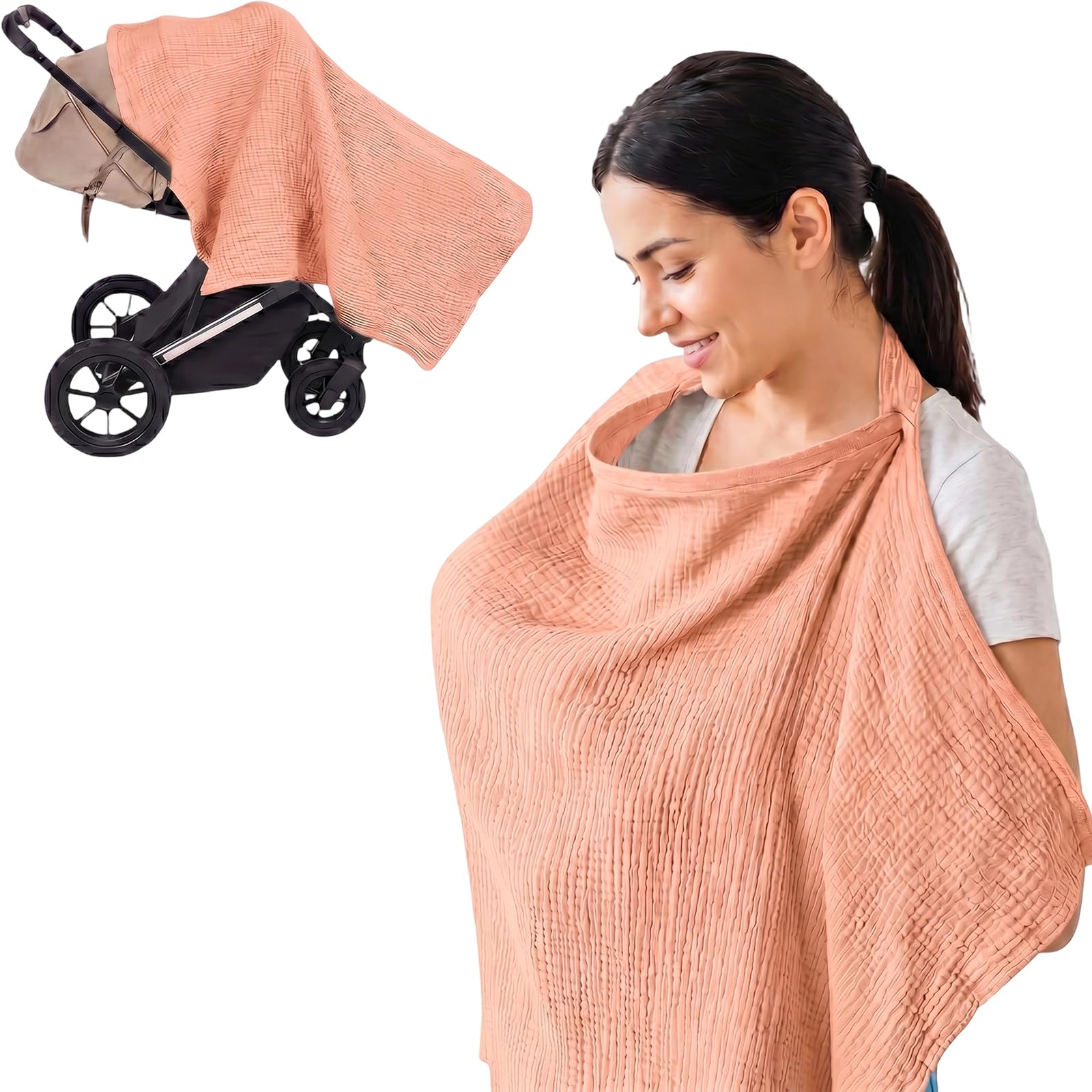 Couverture d'allaitement, 100% coton, tablier d'allaitement, couverture d'allaitement Allaitement (Rose)