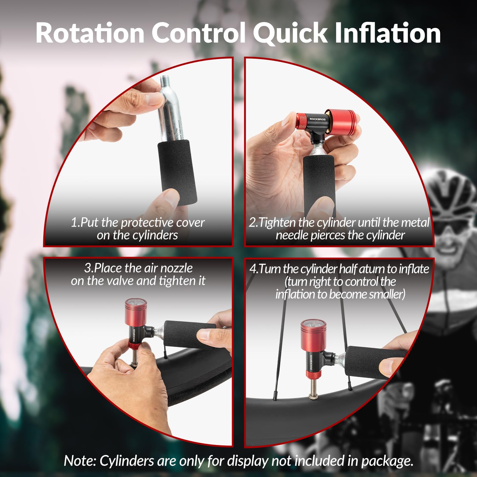 ROCKBROS Mini Tête de Pompe Vélo CO2 sans Cylindre avec Protecteur Éponge Manomètre Embout Gonfleur Pneu Compatible Valve Presta Schrader pour Vélo Course Route VTT CNC Alliage d'Aluminium Portable