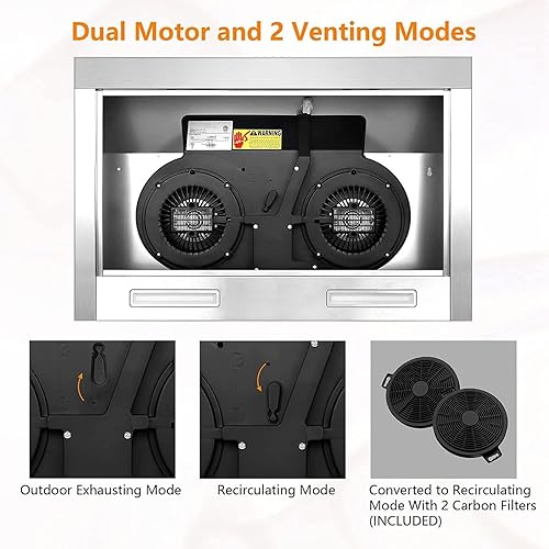 Miniatura 8 de Campana extractora de 30 pulgadas, 600 CFM debajo del gabinete con fuerte succión para convertible sin conductos o conductos, campana de cocina de