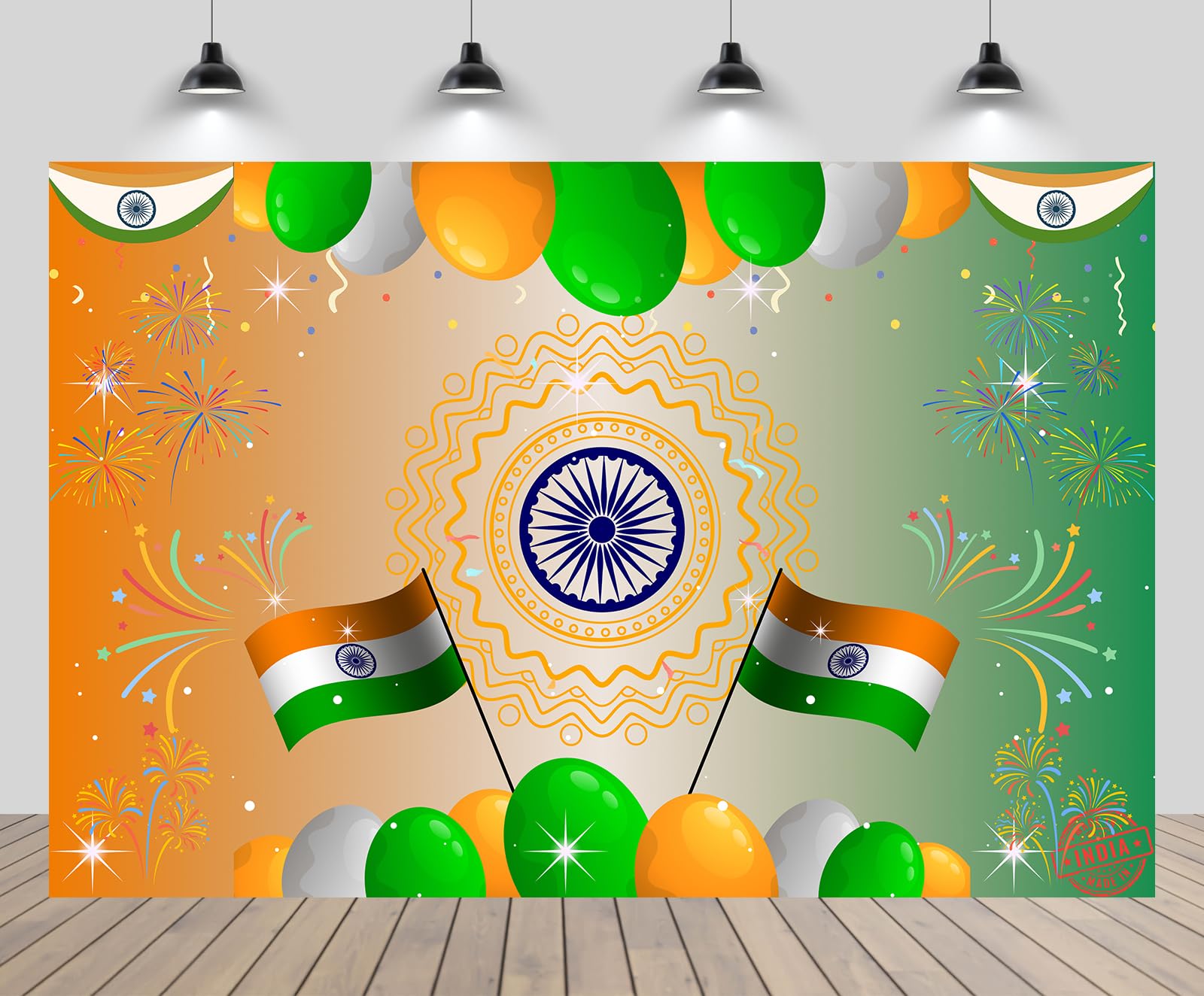 CHNYWORK 7x5ft India Day Backdrop Indian National Flag India Traditional Symbols 15th August Independence Day Balloons Fireworks Background Indian