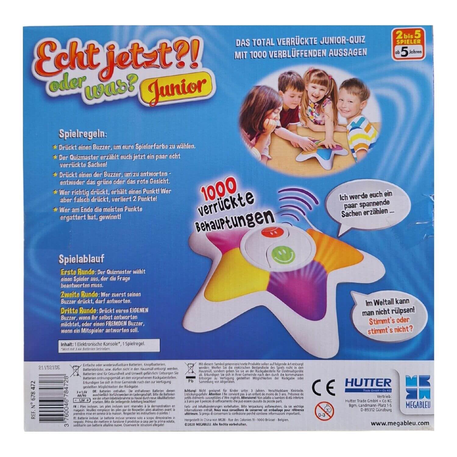 Megableu | Echt jetzt oder was? Junior | IQ Quiz für Kinder | lustiges Familienspiel mit 1000 Fragen | Partyspiele für Kinder | Denkspiel & Gesellschaftsspiele | Für 2 bis 5 Spieler ab 5 Jahren