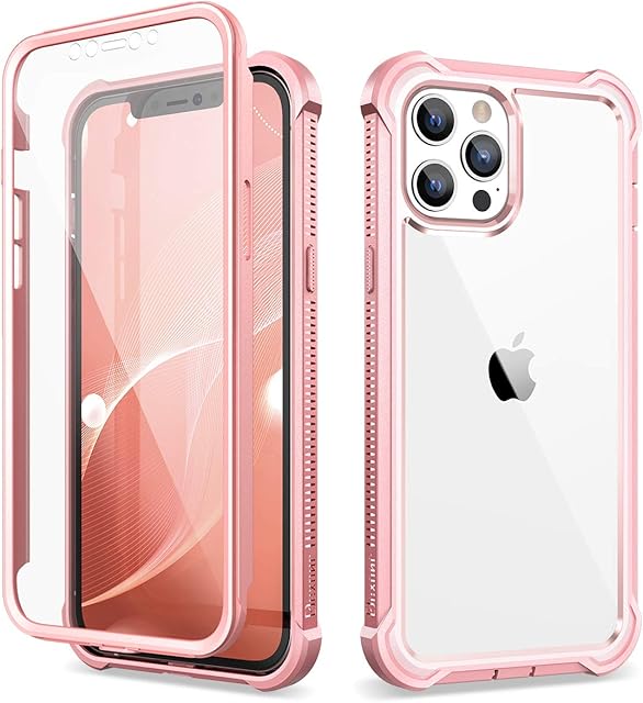 Dexnor Case Compatible with Iphone 12 Pro Max 6.7 Inch, 360 Degree Full Body Shockproof Front and Back Protective Cover with Built-in Screen Protector - Baby Pink