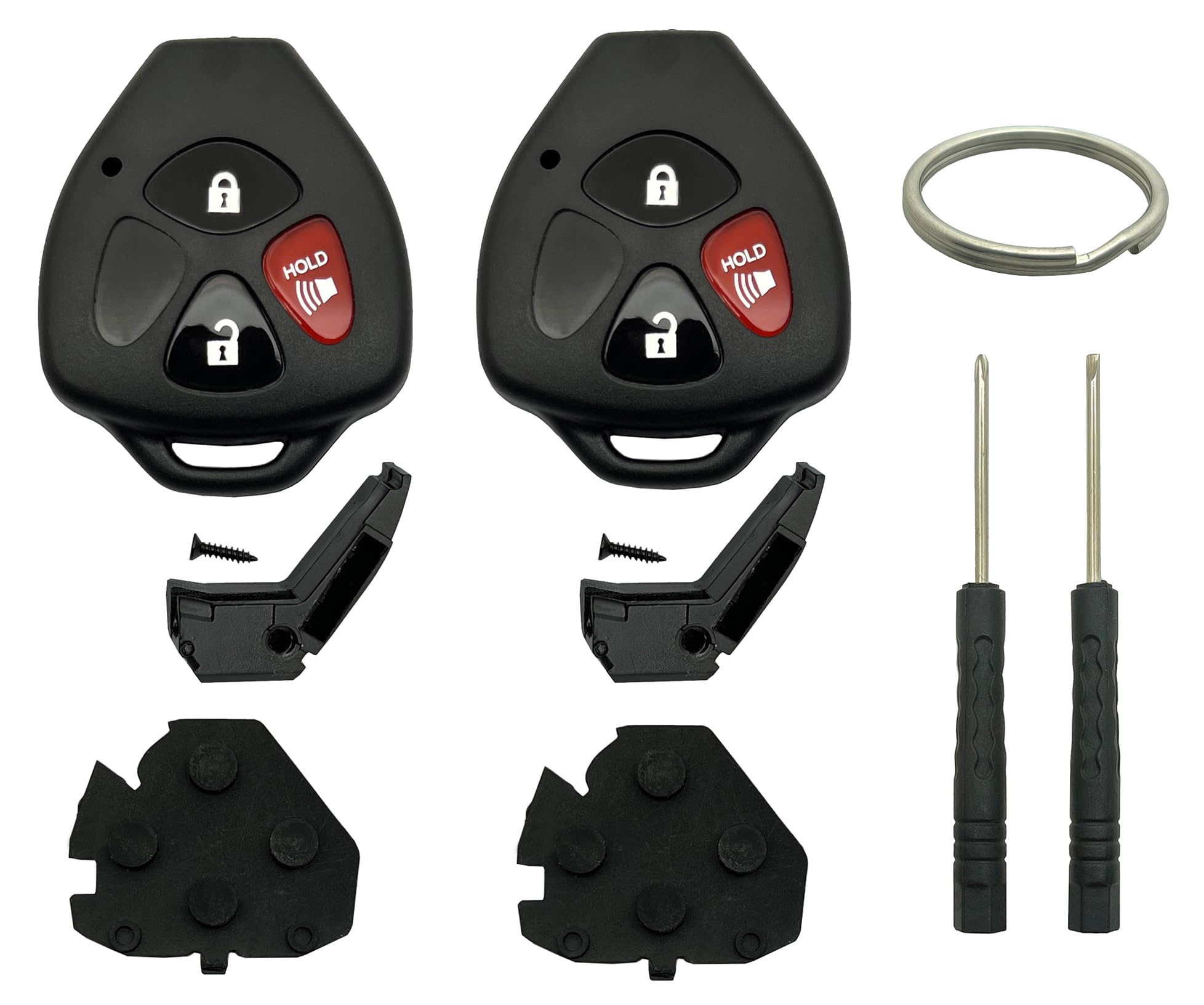 Key Fob Shell Case Replacement Fits for Toyota 4Runner Corolla Matrix RAV4 Venza Yaris Scion iQ tC xB 3 Button Keyless Entry Car Remote Cover (Black 2 Pack)