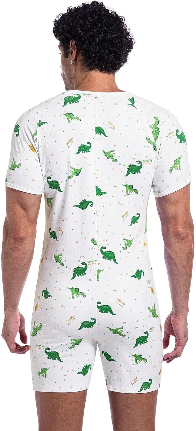Landofgenie Men's Short Sleeve Romper Crotch Shirt Bodysuit One Piece Pajamas - Image 6