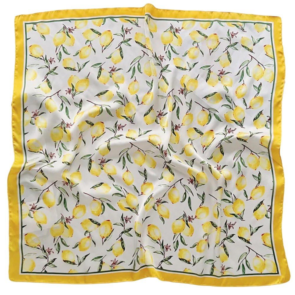 Baokuan Women's Yellow Lemon Print Silk Scarf, Retro Silk Scarves, Floral Printed Bandana Headscarf Wedding Neckerchief Accessories For Festival Cosplay Rave Outfit Gifts 70 * 70Cm