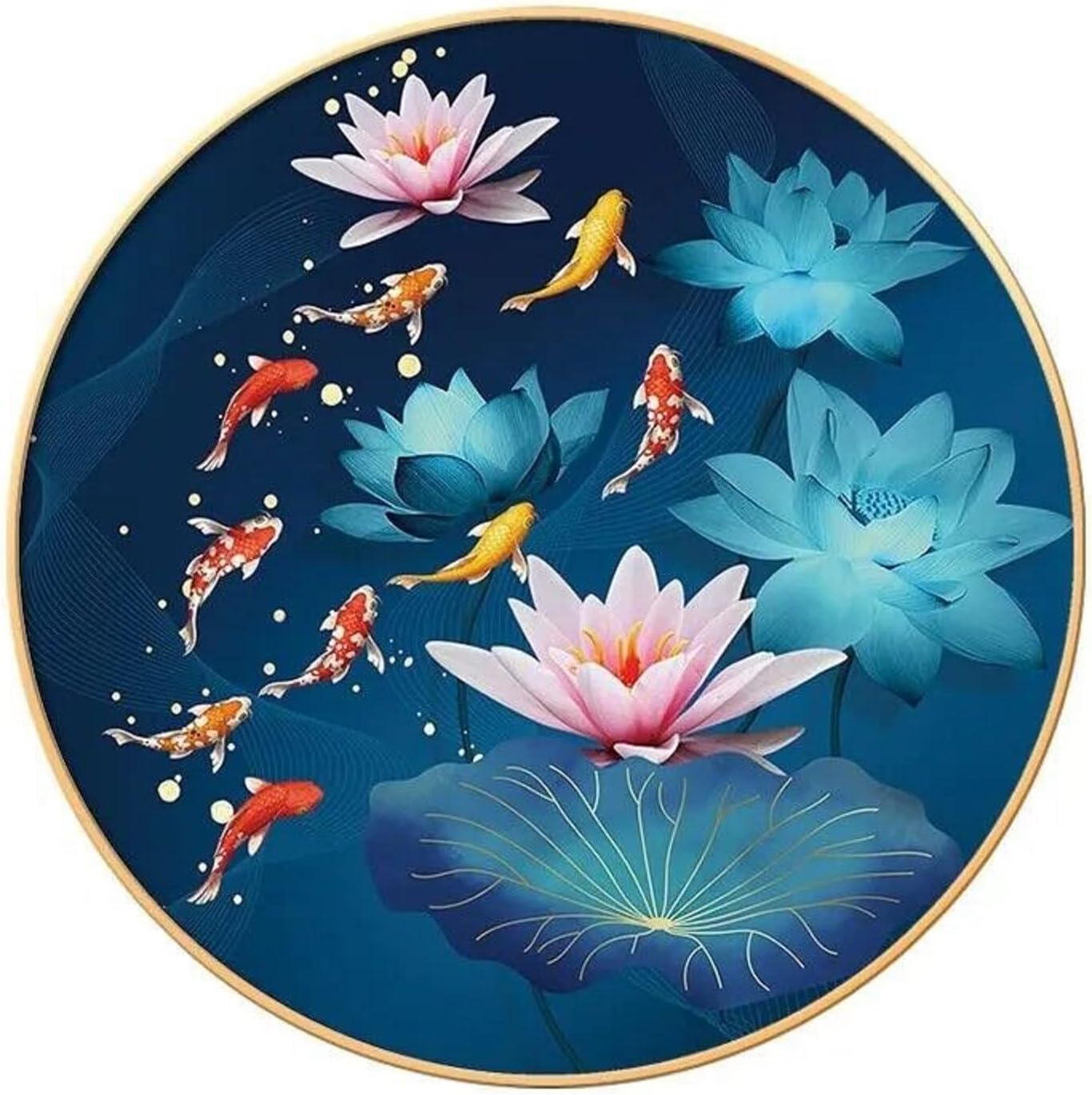 Lovxvouy cross stitch stamped kits pre-printed cross-stitching 11CT Full Range of Embroidery Starter Kits for Beginners DIY cross stitch kits for adults Needlepoint Kits-Nine fish lotus 17.7×17.7 inch AQ41