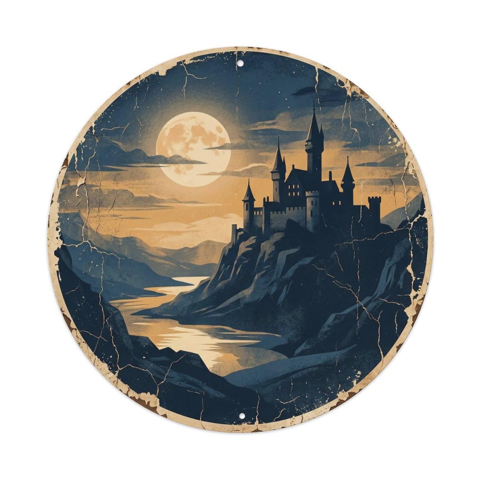 Castle Germany Fortress Classic Cartography Travel Landmark Metal Tin Sign Plaque Wall Decor for Cafe, Man Cave, Club Bar, Office, Home Garden Round Metal Poster 8x8Inch