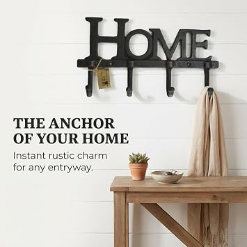 LuLu Decor, Cast Iron Home Shape Key Holder, Coat Hanger Decorative Wall Hook Antique cast Iron Vintage Style